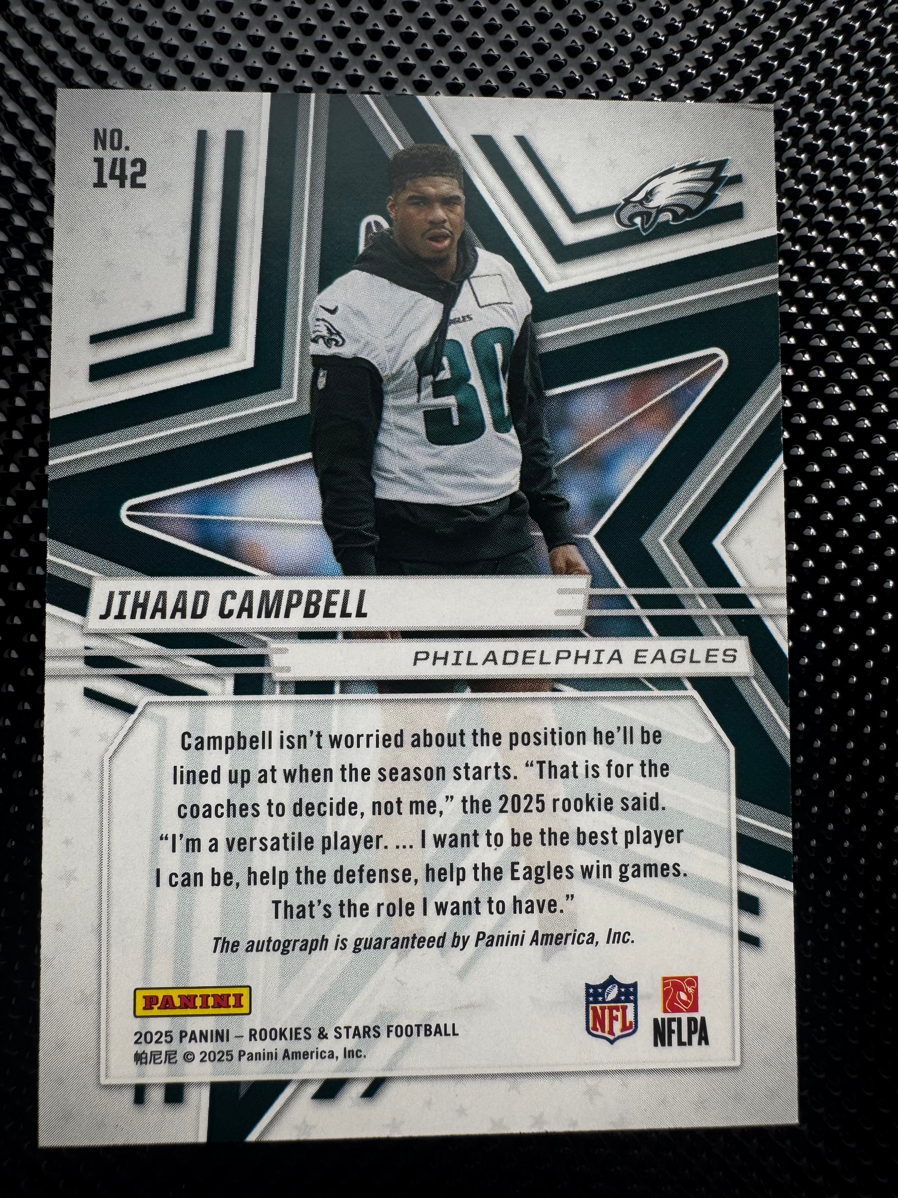 2025 Panini Rookies & Stars #142 Jihaad Campbell Orange Auto #d 147/199 (RC) $25.00