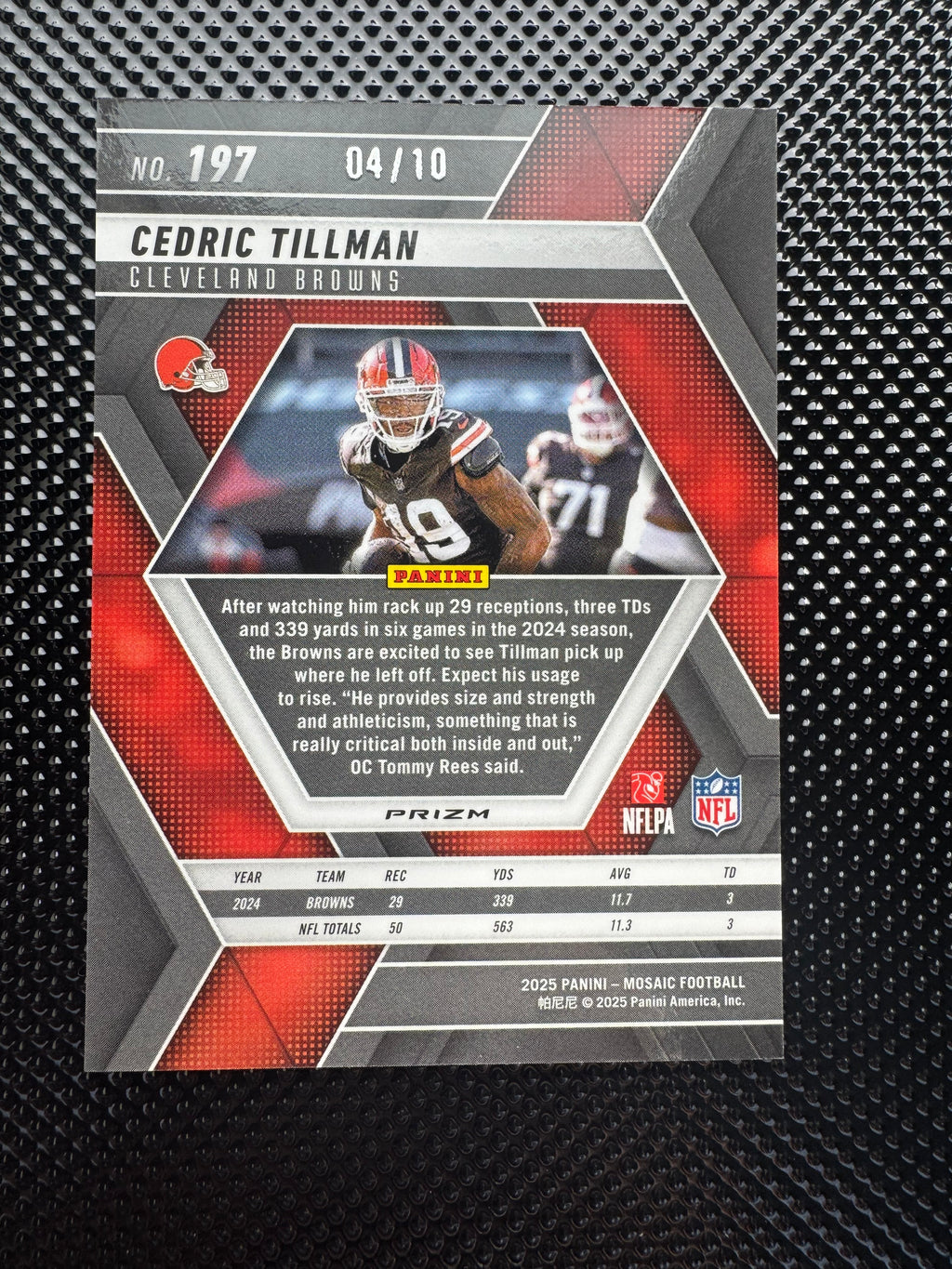 2025 Panini Mosaic Cedric Tillman Cleveland Browns #197 Gold Mosaic Prizm #d 4/10 $35.00