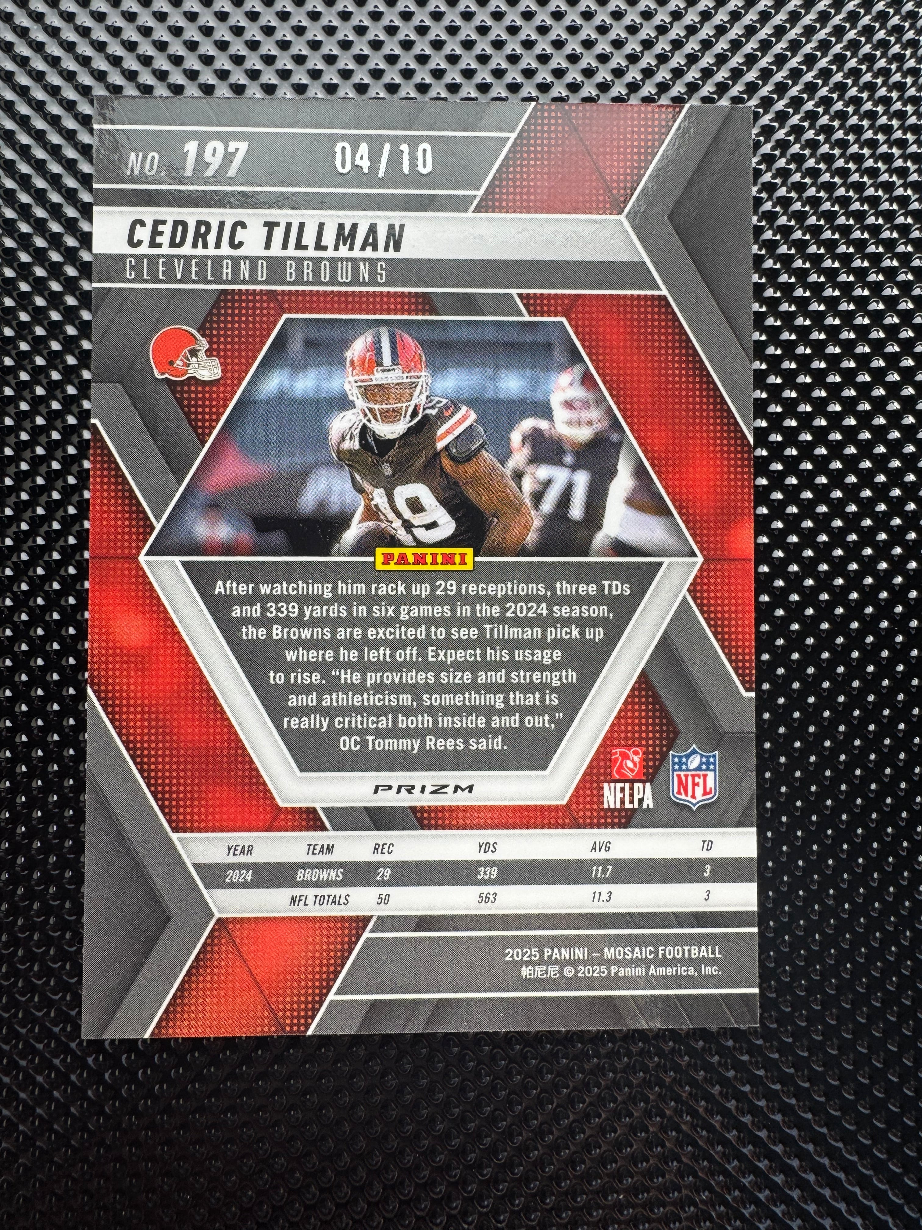 2025 Panini Mosaic Cedric Tillman Cleveland Browns #197 Gold Mosaic Prizm #d 4/10 $35.00