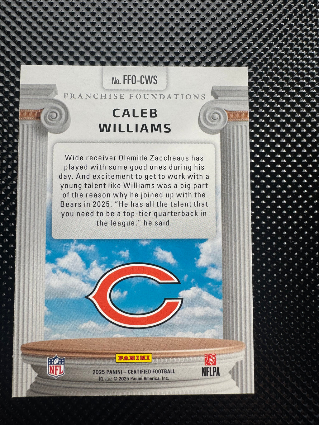 Caleb Williams 2025 Panini Certified Franchise Foundations Mirror Purple #d 089/299 $12.00