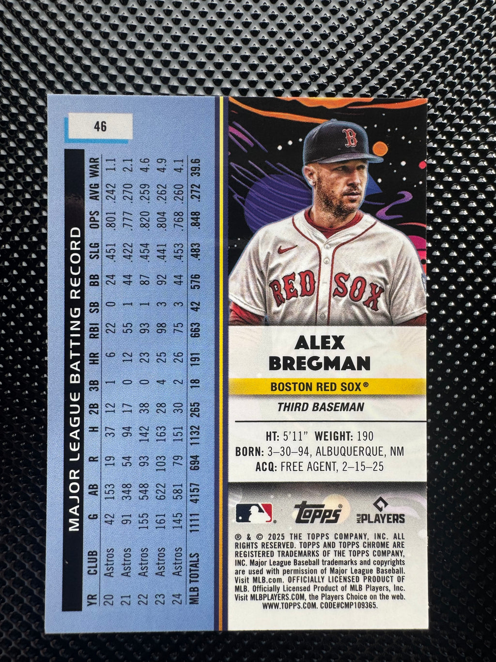 2025 Topps Cosmic Chrome Alex Bregman White Hole Refractor SP #46 Red Sox $10.00