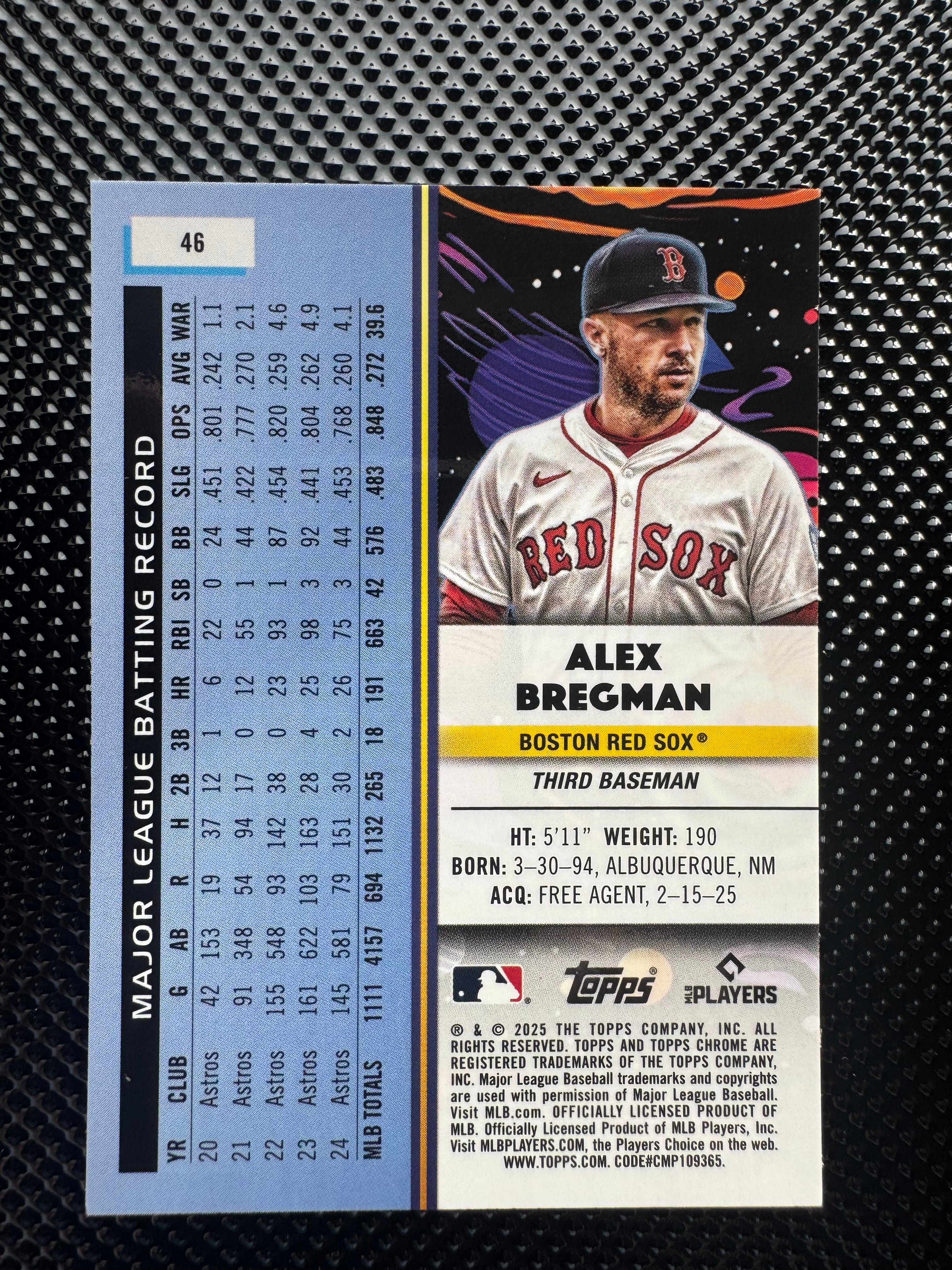 2025 Topps Cosmic Chrome Alex Bregman White Hole Refractor SP #46 Red Sox $10.00