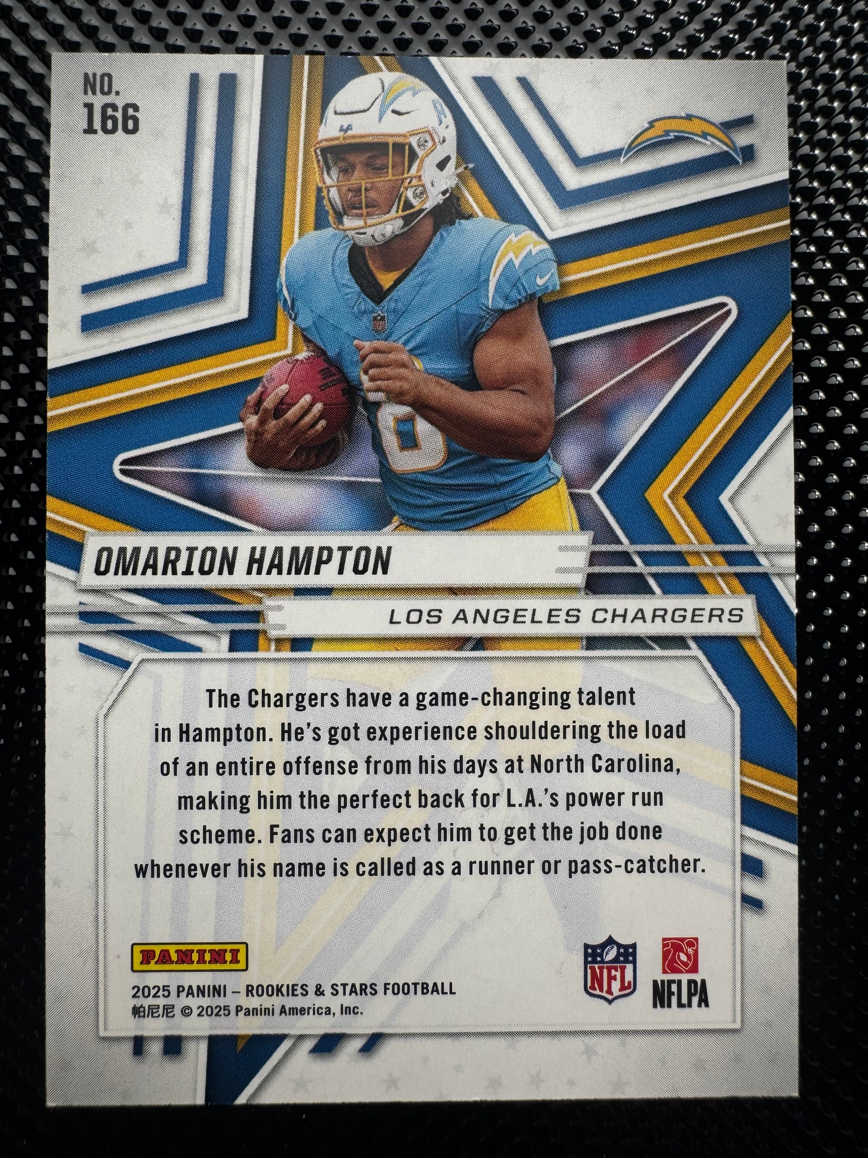 2025 Panini Rookies & Stars - Rookies Omarion Hampton #166 (RC) True Blue #d 016/149 $25.00