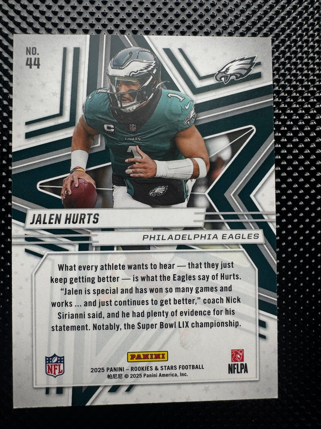 2025 Rookies & Stars FB - Purple #d 981/999 - Jalen Hurts Eagles # 44 $3.00