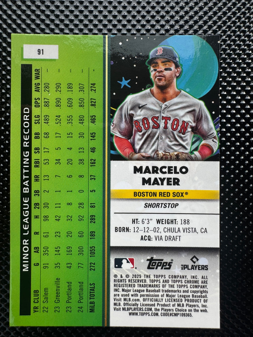 2025 Topps Chrome Cosmic Marcelo Mayer Aqua #d 124/199 Boston Red Sox RC $40.00